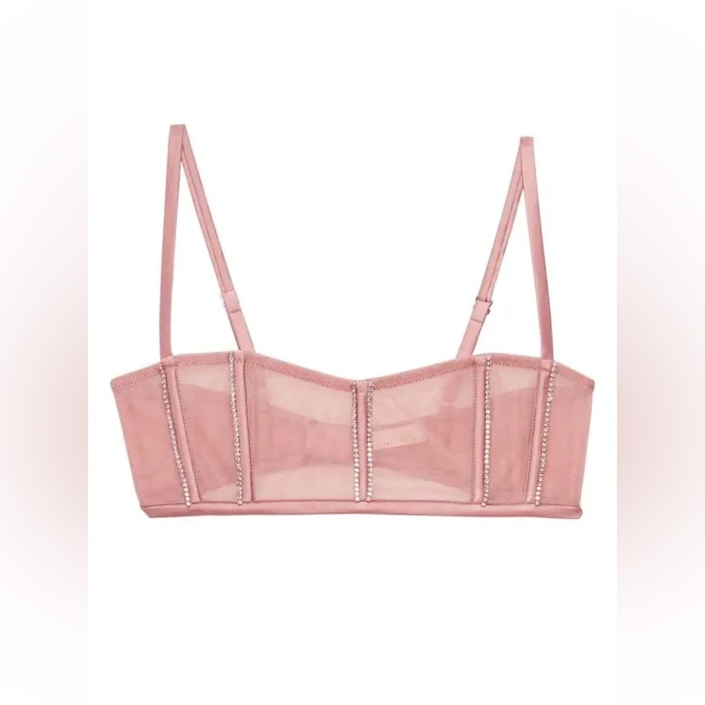 Fleur du Mal Pink Rhinestone Accent Bra